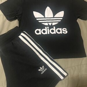 Adidas Kids Black Shorts with White Stripes